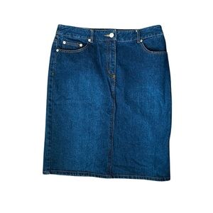 Isaac Mizrahi dark wash midi denim skirt size 8